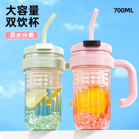 Double-drink tea break, large-capacity, high-appearation-level sports water bottle, summer heat-resistant plastic anti-drop with straw, cold-brewed cup Double-drink tea break, large-capacity, high-appearation-level sports water bottle, summer heat-resistant plastic anti-drop with straw, cold-brewed cup